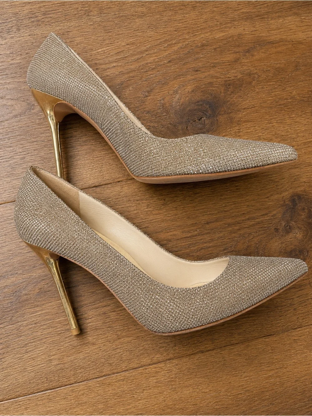 Stuart Weitzman Metallic Champagne Pointed-Toe Pumps